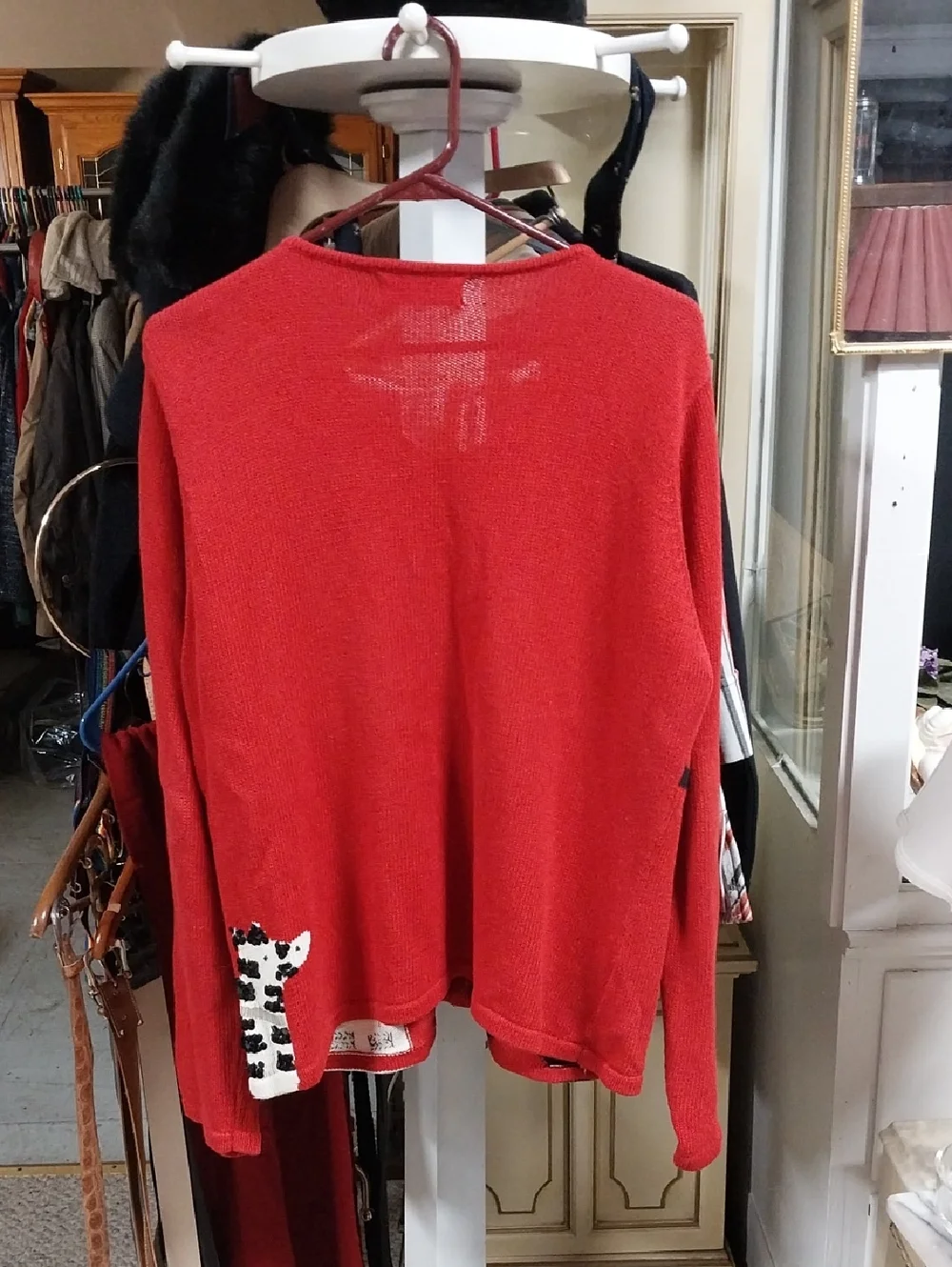 Vtg. Susan Bristol Dog Walker Red Button-Front Beaded Novelty Cardigan Sweater - Picture 6 of 8